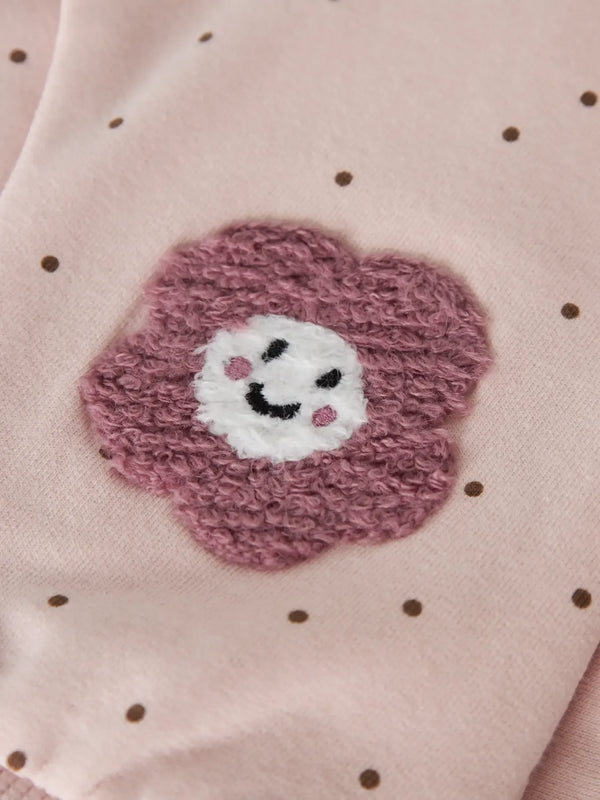 Pantaloni In Felpa Con Pois E Patch Fiore Rosa