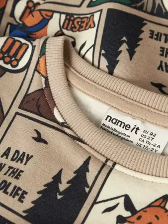 Felpa Girocollo Beige Con Stampa Fumetto