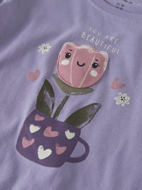 Maglia Manica Lunga Lilla Con Fiore In Tazza In Rilievo