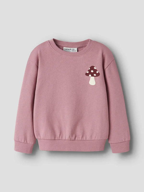 Felpa Girocollo Rosa Con Stampa Funghi