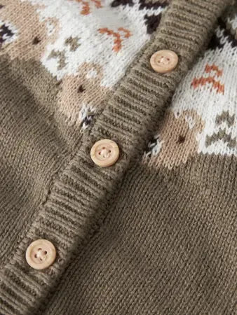 Cardigan In Maglia Marrone Con Orsetti