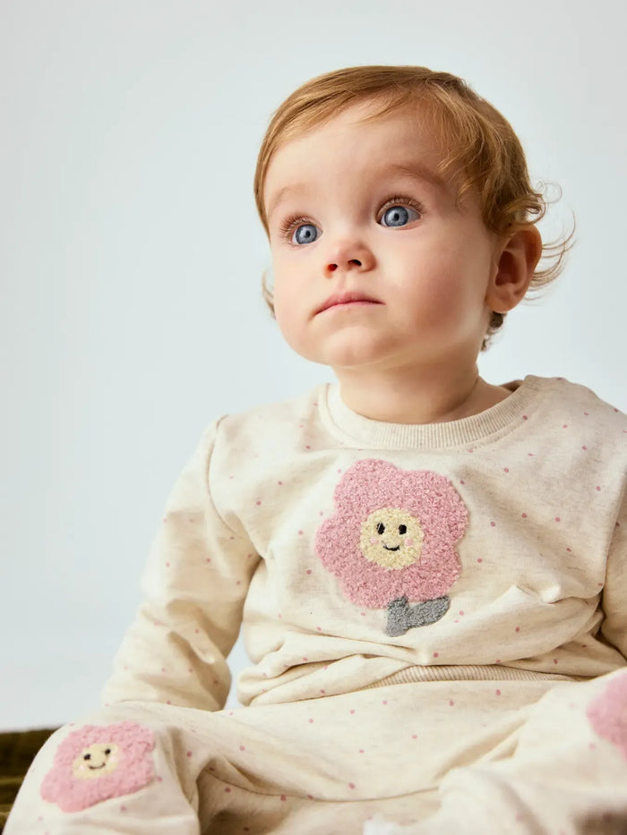 Felpa Da Neonata Con Pois E Patch Fiore Beige