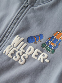 Felpa Con Zip Grigio Azzurro A Tema Campeggio