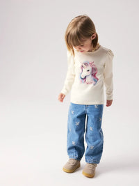 Maglia Da Bambina A Maniche Lunghe Con Unicorno Bianca