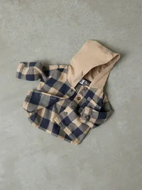 Giacca-Camicia A Quadri Con Cappuccio Beige E Blu