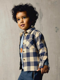 Camicia A Quadri Beige E Blu