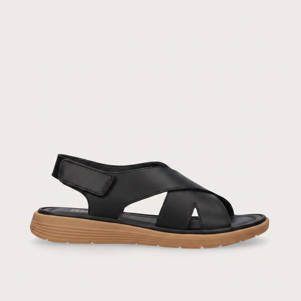Sandalo Ergonomico Nero Pelle Incrociata