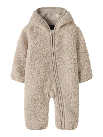 Tuta Intera Neonato In Pile Teddy Con Cappuccio Beige