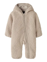 Tuta Intera Neonato In Pile Teddy Con Cappuccio Beige