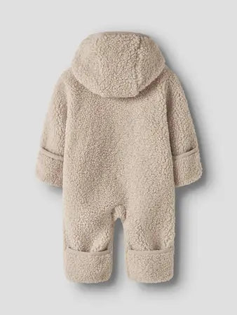 Tuta Intera Neonato In Pile Teddy Con Cappuccio Beige