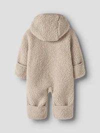 Tuta Intera Neonato In Pile Teddy Con Cappuccio Beige