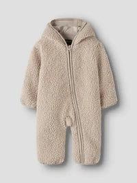 Tuta Intera Neonato In Pile Teddy Con Cappuccio Beige