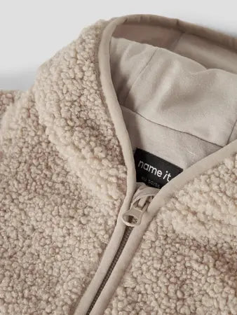 Tuta Intera Neonato In Pile Teddy Con Cappuccio Beige