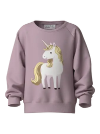 Felpa Da Bambina Girocollo Con Stampa Unicorno Lilla