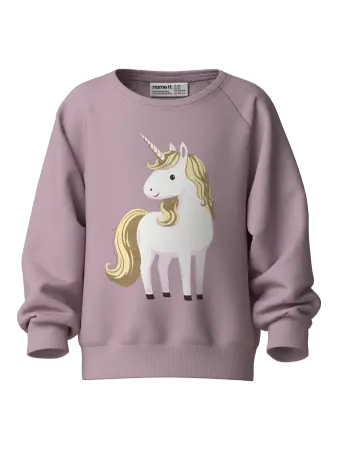 Felpa Da Bambina Girocollo Con Stampa Unicorno Lilla