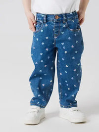 Jeans Elasticizzati Da Bambina Con Fantasia A Cuori Colo
