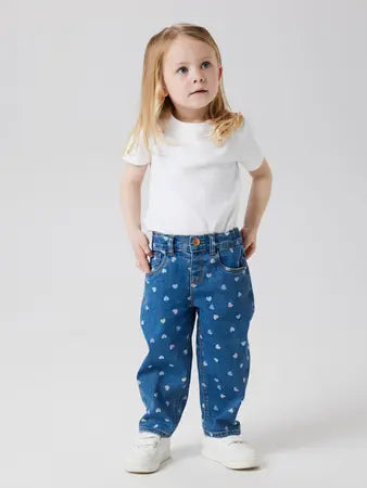 Jeans Elasticizzati Da Bambina Con Fantasia A Cuori Colo
