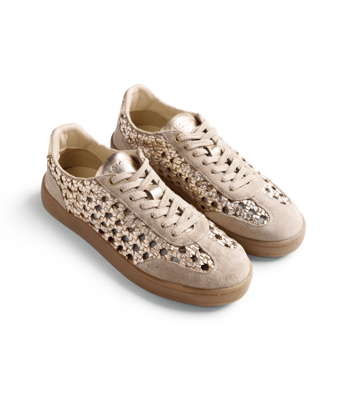Sneaker In Suede Traforata Con Dettagli Gold