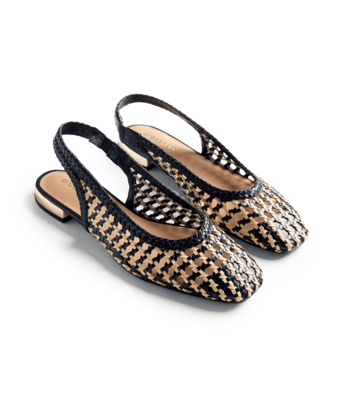 Ballerina Slingback Intrecciata Nero E Paglia