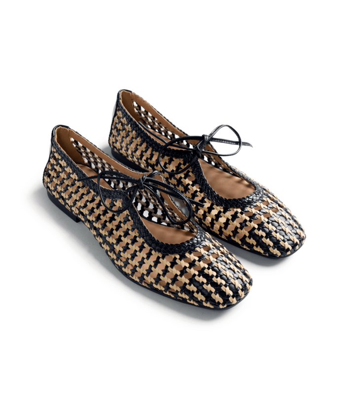 Ballerina Mary Jane In Rafia Intrecciata Nera