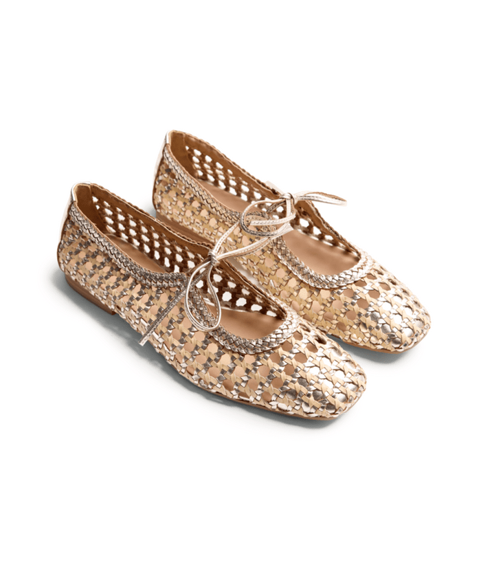 Ballerina Mary Jane In Rafia Intrecciata Platino