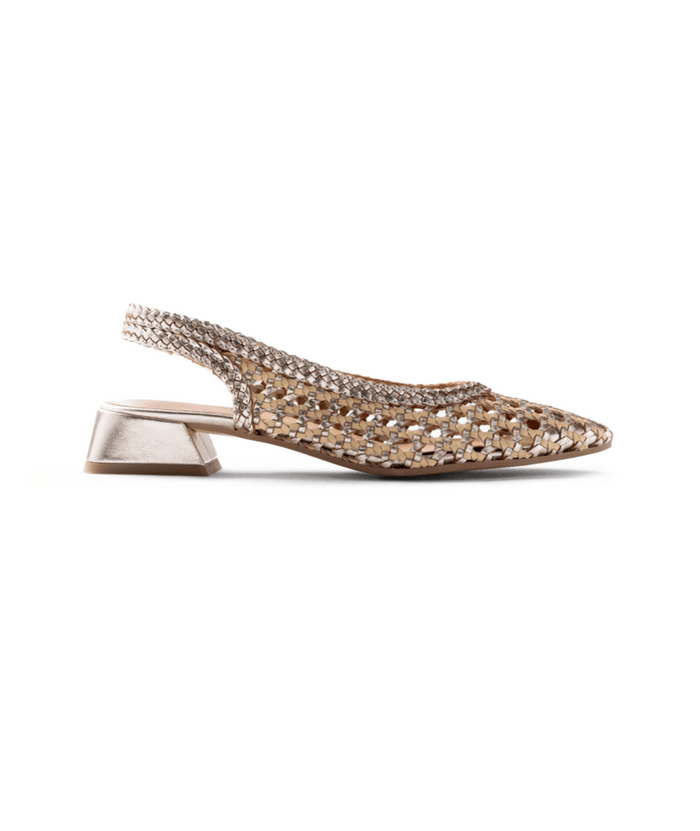 Slingback Intrecciata Platino Con Tacco Metallizzato
