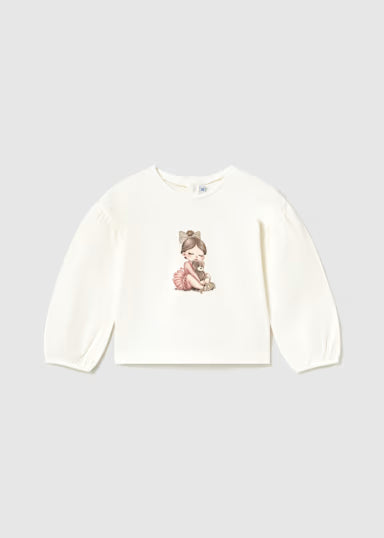 Shirt Manica Lunga Grafica Ecru