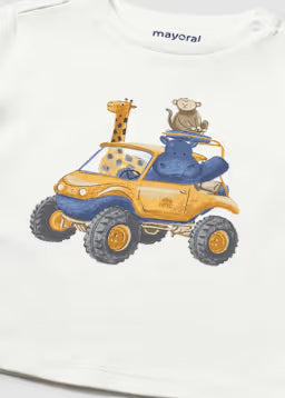 T-Shirt Bianca Con Jeep E Animali