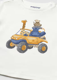T-Shirt Bianca Con Jeep E Animali