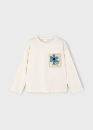 Maglietta Manica Lunga Tasca Crochet Macchiato