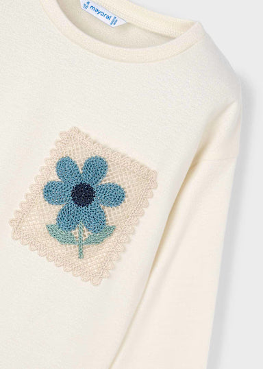 Maglietta Manica Lunga Tasca Crochet Macchiato