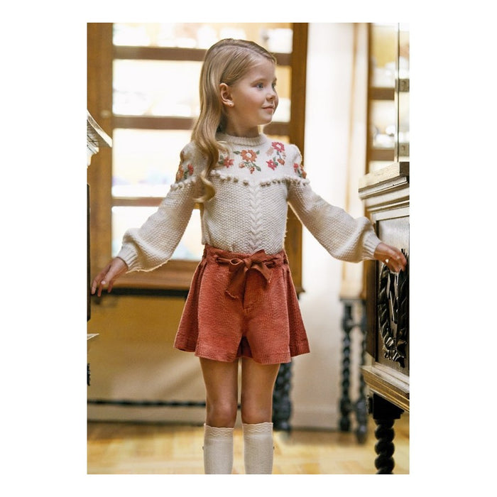 Maglione Bianco con Orlo Ricamo Fiori