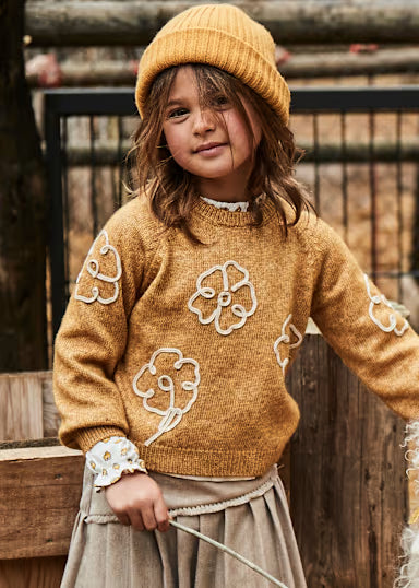 Maglione Fiori Applicazione Mostarda