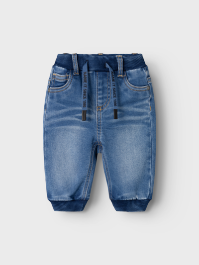 Jeans Baggy Con Polsino Blu Denim