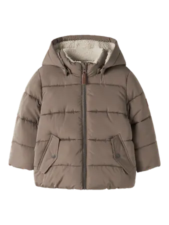 Giacca Imbottita Con Cappuccio E Interno In Teddy Marron