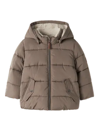Giacca Imbottita Con Cappuccio E Interno In Teddy Marron