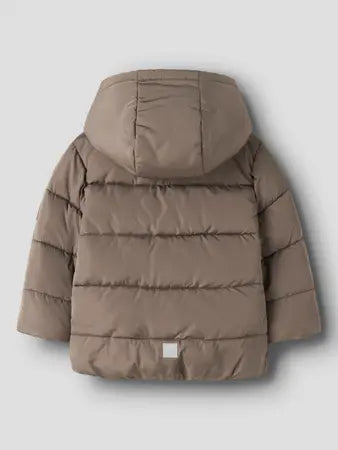 Giacca Imbottita Con Cappuccio E Interno In Teddy Marron
