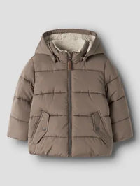 Giacca Imbottita Con Cappuccio E Interno In Teddy Marron
