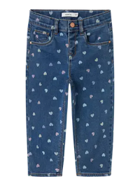 Jeans Elasticizzati Da Bambina Con Fantasia A Cuori Colo