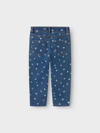 Jeans Elasticizzati Da Bambina Con Fantasia A Cuori Colo