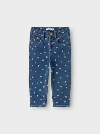 Jeans Elasticizzati Da Bambina Con Fantasia A Cuori Colo