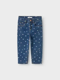 Jeans Elasticizzati Da Bambina Con Fantasia A Cuori Colo
