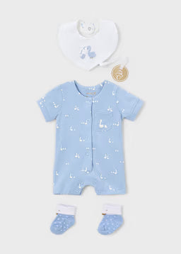 Set Nascita 3 Pezzi Bianco E Azzurro