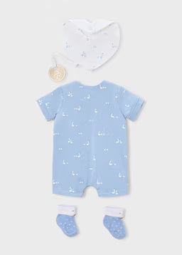Set Nascita 3 Pezzi Bianco E Azzurro