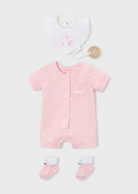Set Nascita 3 Pezzi Bianco E Rosa
