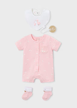Set Nascita 3 Pezzi Bianco E Rosa