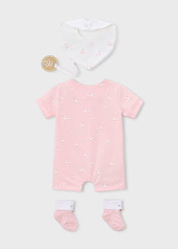 Set Nascita 3 Pezzi Bianco E Rosa
