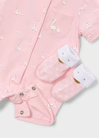 Set Nascita 3 Pezzi Bianco E Rosa