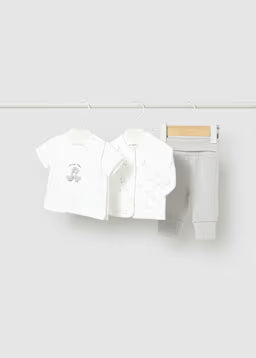 Set 3 Pezzi Cardigan T-Shirt E Pantaloni Grigio