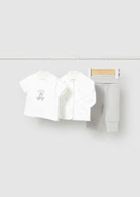Set 3 Pezzi Cardigan T-Shirt E Pantaloni Grigio